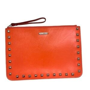 Rebecca minkoff orange gray studded two color wristlet clutch bag